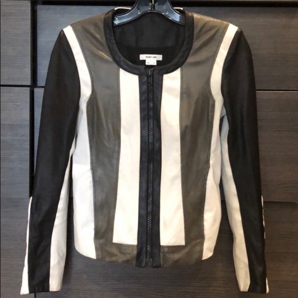 Helmut Lang lambskin leather and canvas jacket